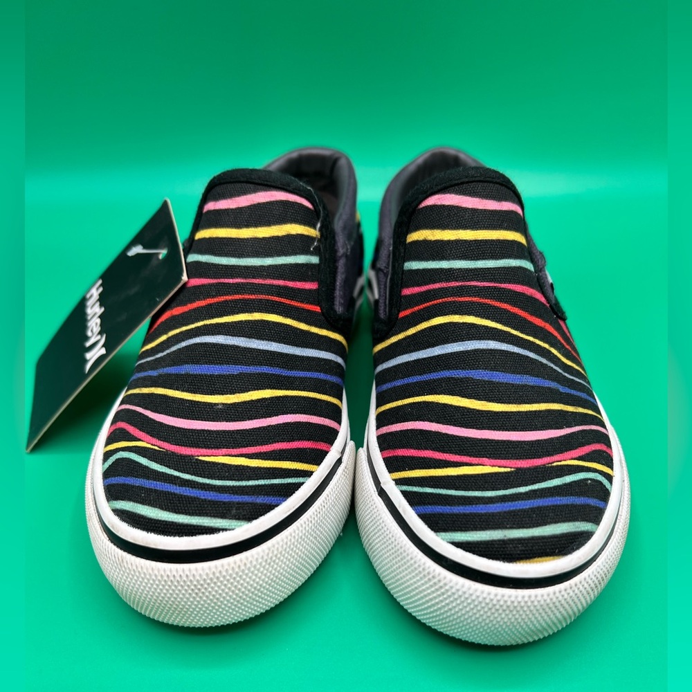Hurley Kids Slip-On Sneakers with Black Upper and Rainbow Stripes